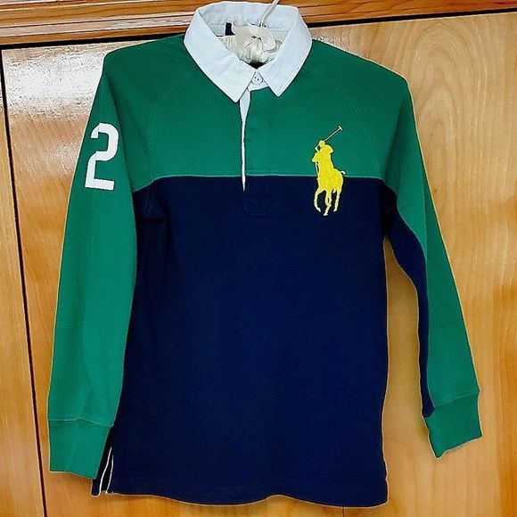Polo Ralph Lauren long sleeve rugby shirt 8 / small green navy - Picture 1 of 5